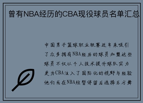 曾有NBA经历的CBA现役球员名单汇总